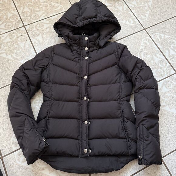 J Crew Down Feather Hooded Full Zip Button Puffer Jacket Size S Removable Hood - Picture 1 of 12